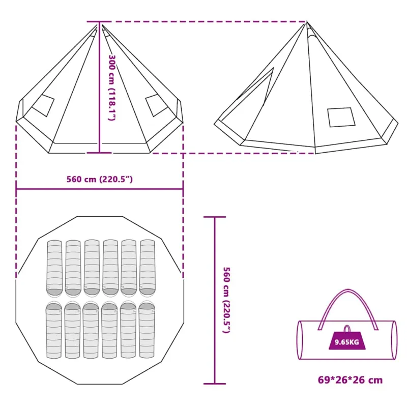 Tipi palapinė Pilka ir oranžinė 560 x 560 x 300 cm tafta