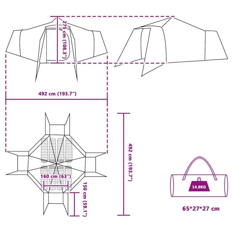 Tipi palapinė Pilka ir oranžinė 492 x 492 x 275 cm tafta