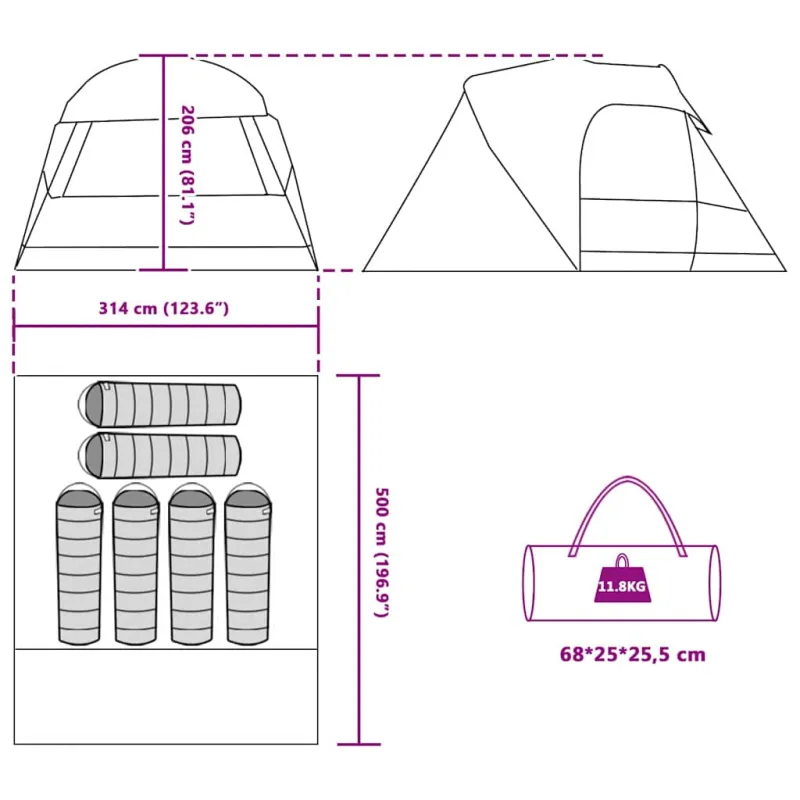 Dome palapinė 6 asmenims su stogu Mėlyna 500 x 314 x 206 cm