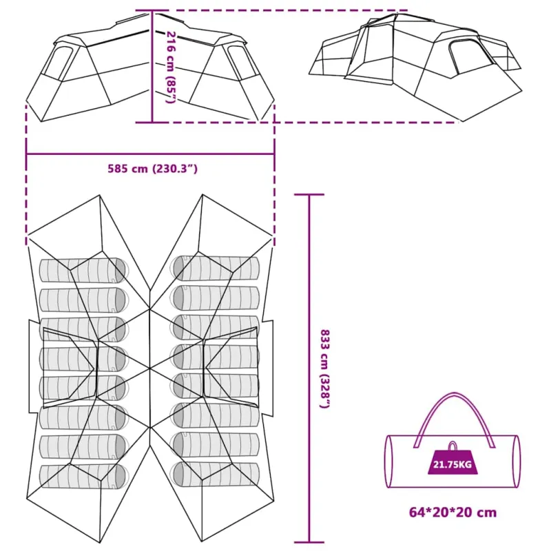 Šeimos palapinė su stogu Žalia 833 x 585 x 216 cm tafta