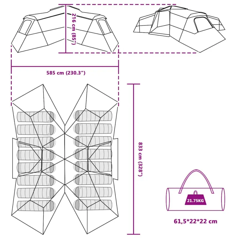 Šeimos palapinė su stogu Mėlyna 833 x 585 x 216 cm tafta