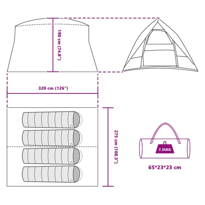 Kempingo palapinė su stogu Žalia 320 x 275 x 190 cm tafta