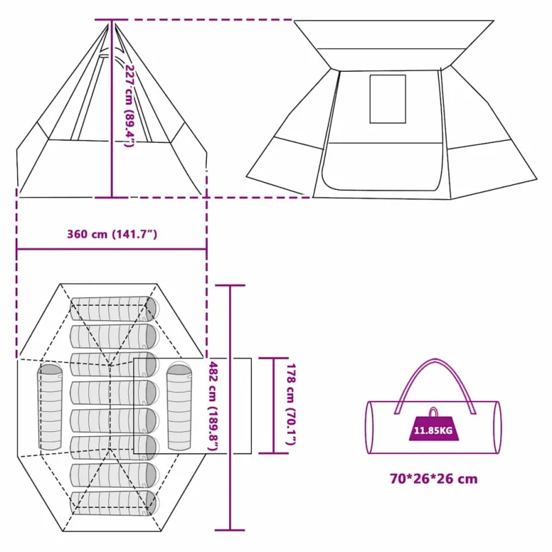 Kempingo palapinė su stogu Žalia 482 x 360 x 227 cm tafta