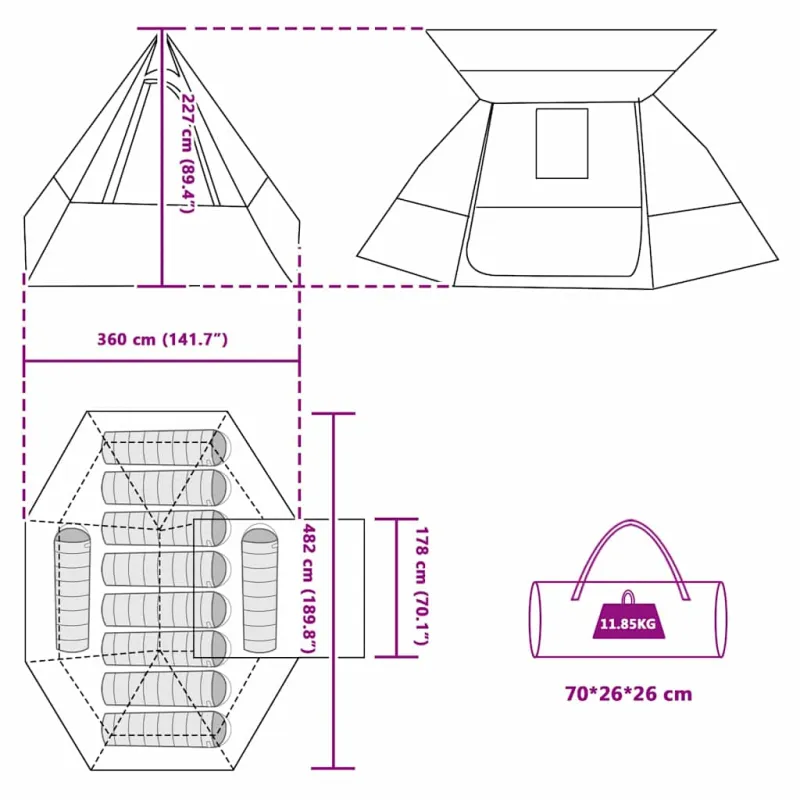 Kempingo palapinė su stogu Mėlyna 482 x 360 x 227 cm tafta