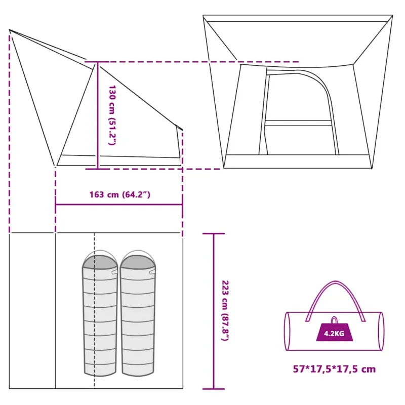 Kempingo palapinė su stogu Mėlyna 223 x 163 x 130 cm tafta