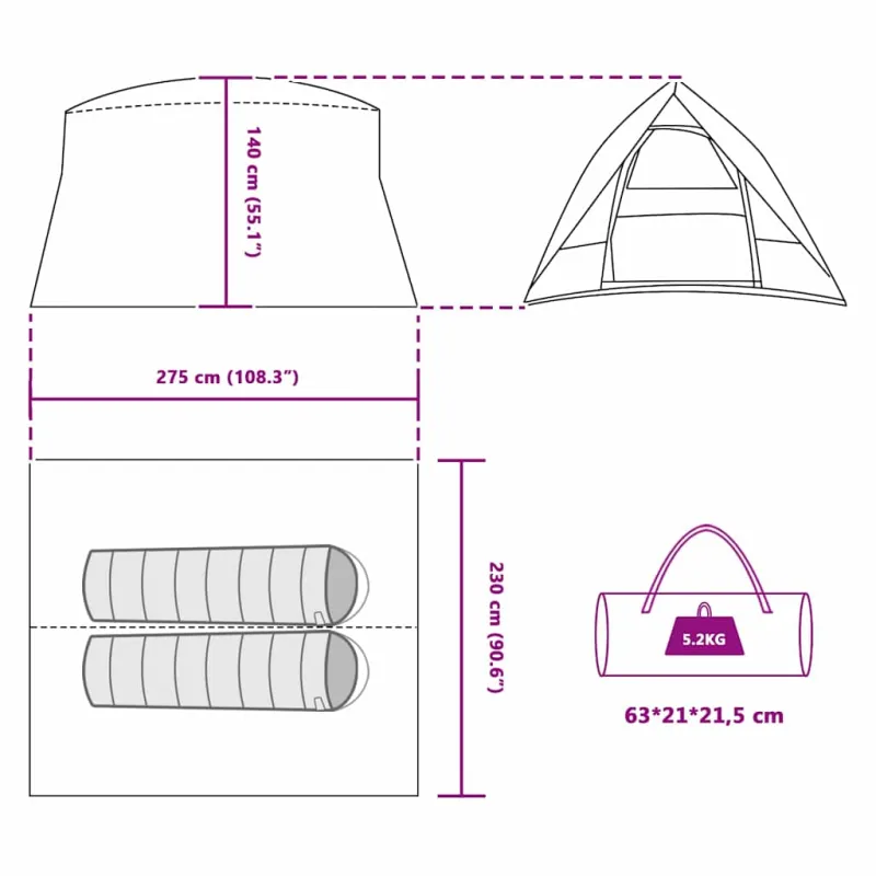 Kempingo palapinė su stogu Mėlyna 275 x 230 x 140 cm tafta