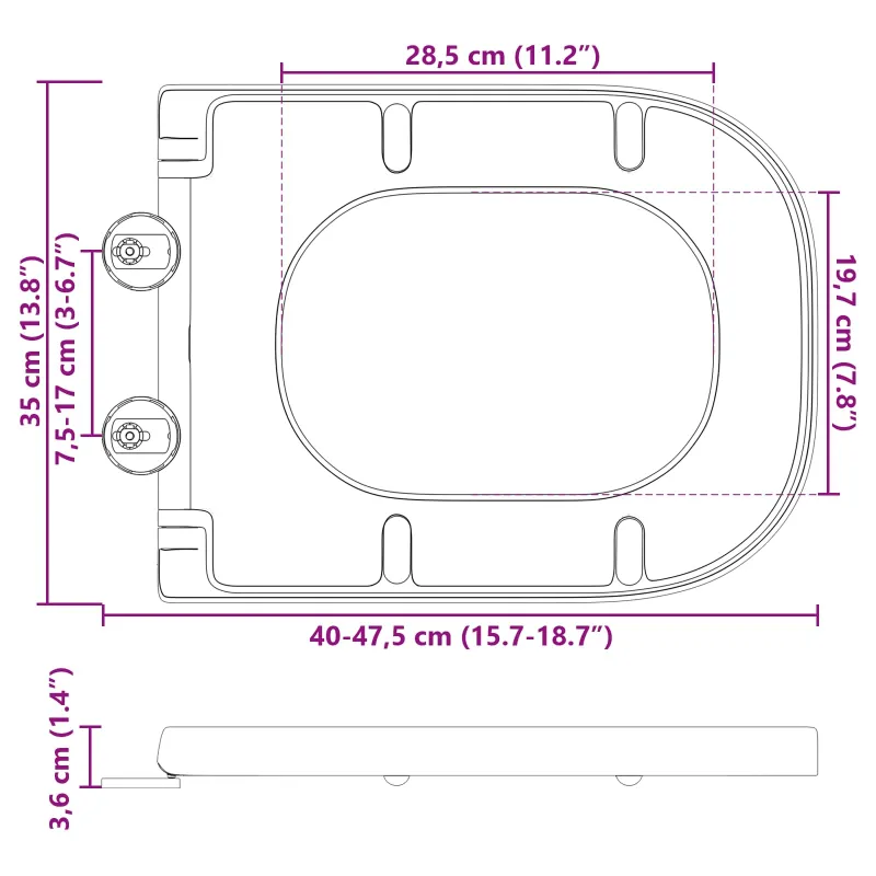 Tualeto sėdynė Pilka 47,5 x 35 x 3,6 cm Duroplastas