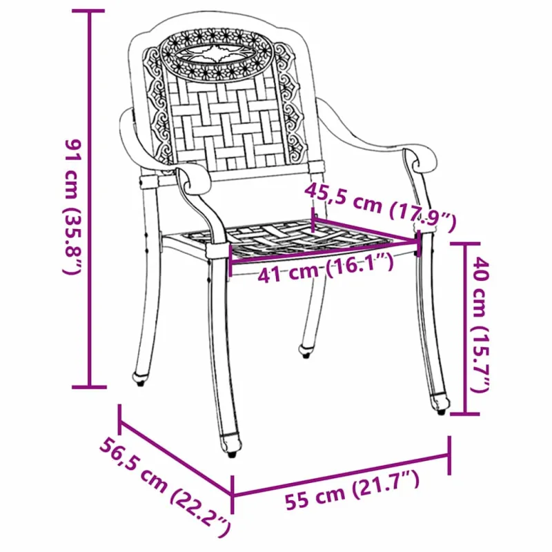 Sodo Kėdė 2 pcs Juoda 55 x 56,5 x 91cm Aliuminis