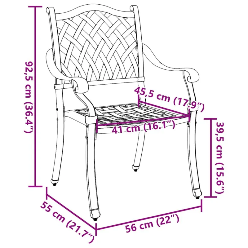 Sodo Kėdė 2 pcs Bronzinė 56 x 55 x 92.5cm Aliuminis