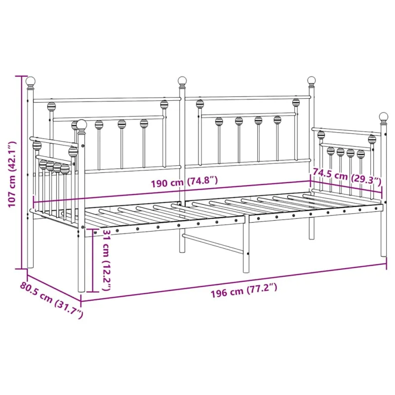 Dienos lovos rėmas Balta 75 x 190 cm Plienas