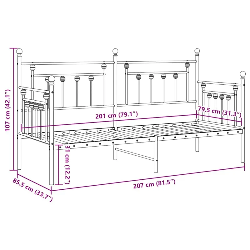 Dienos lovos rėmas Balta 80 x 200 cm Plienas