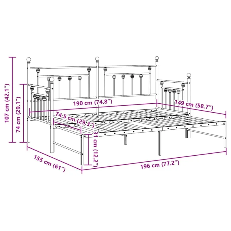 Dienos lovos rėmas Balta 75 x 190 cm Plienas