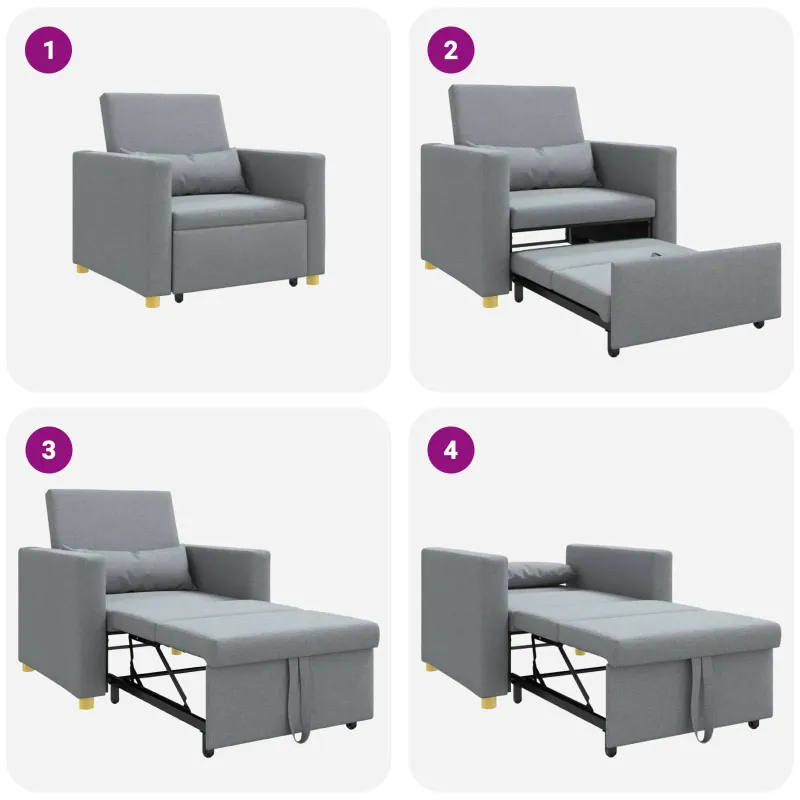 Ištraukiamas sofa-lova vienvietis Šviesiai pilka audinys