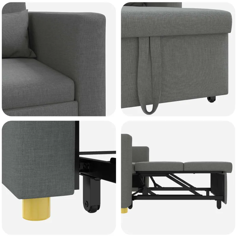 Ištraukiamas sofa-lova vienvietis su ratu Tamsiai pilka audinys