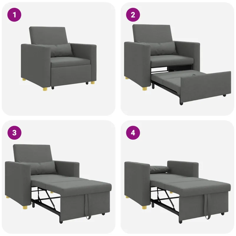 Ištraukiamas sofa-lova vienvietis su ratu Tamsiai pilka audinys