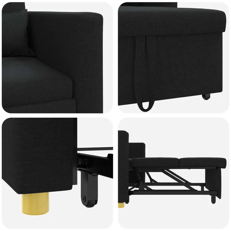 Ištraukiamas sofa-lova vienvietis Juoda 90 x 165 x 87 cm