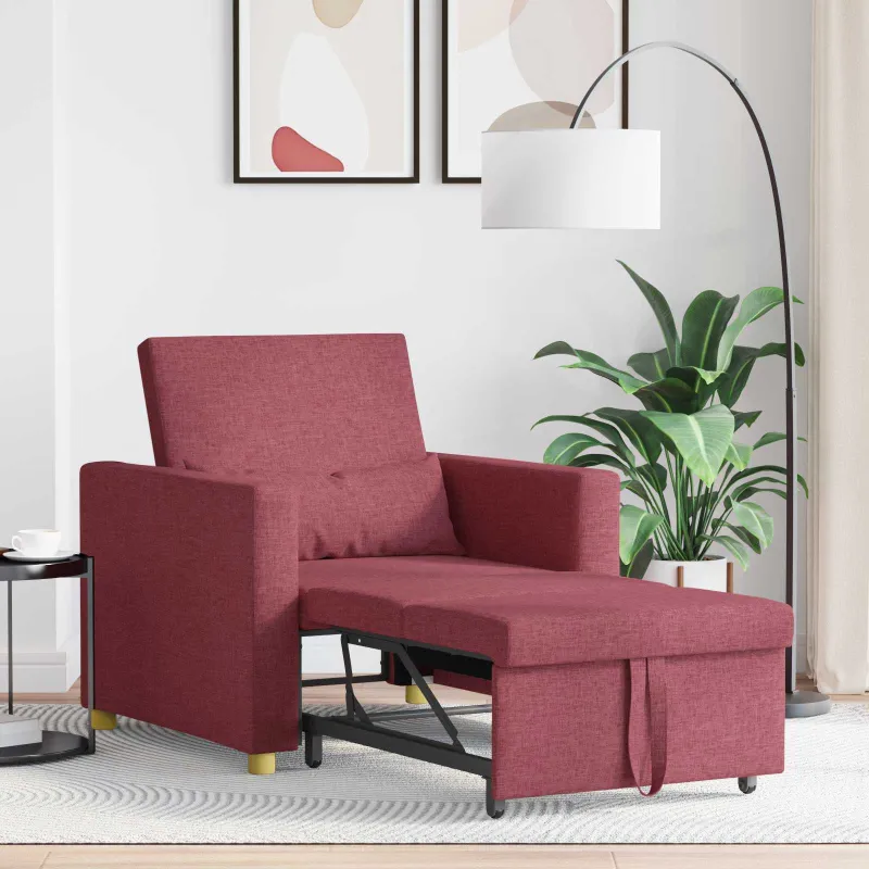 Ištraukiamas sofa-lova vienvietis Vyno raudonumo audinys