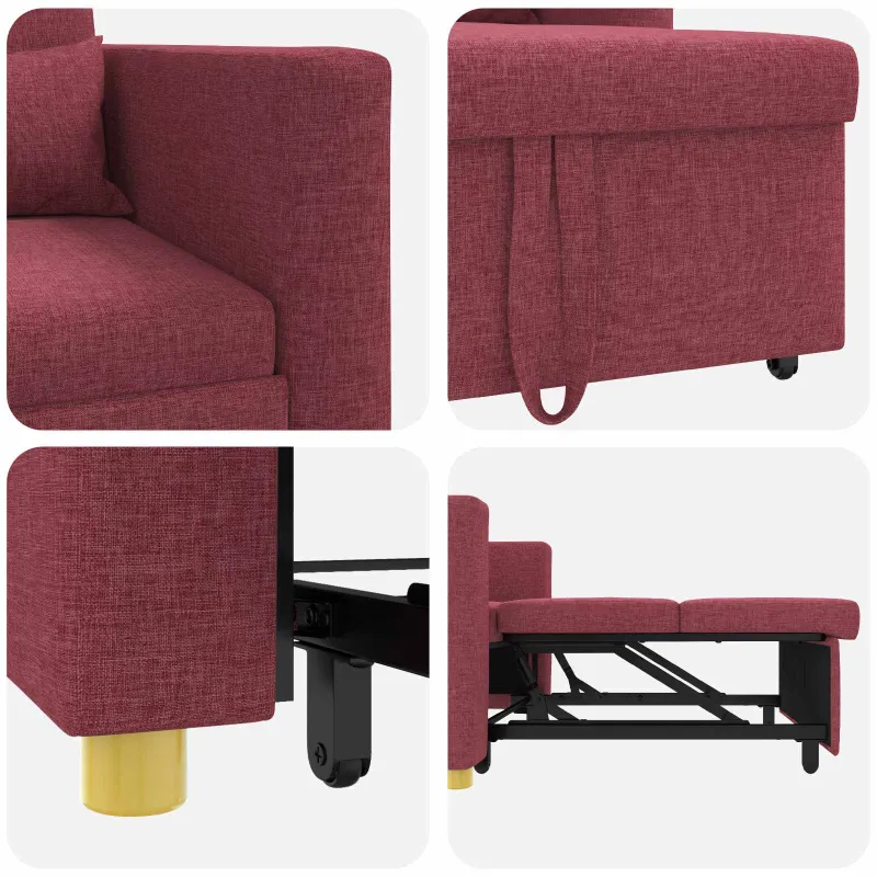 Ištraukiamas sofa-lova vienvietis Vyno raudonumo audinys