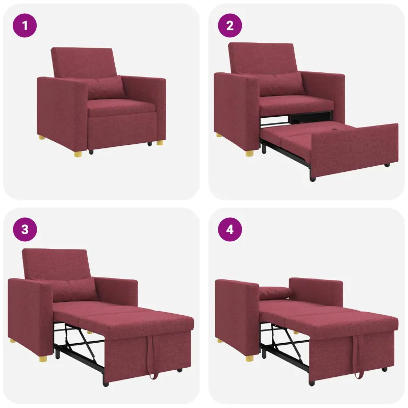 Ištraukiamas sofa-lova vienvietis Vyno raudonumo audinys