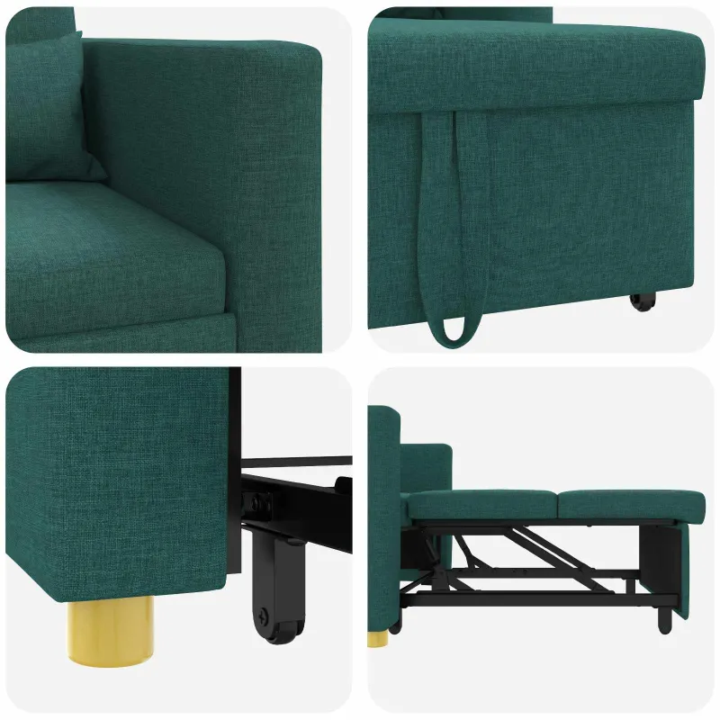 Ištraukiamas sofa-lova vienvietis su ratu Tamsiai žalia audinys