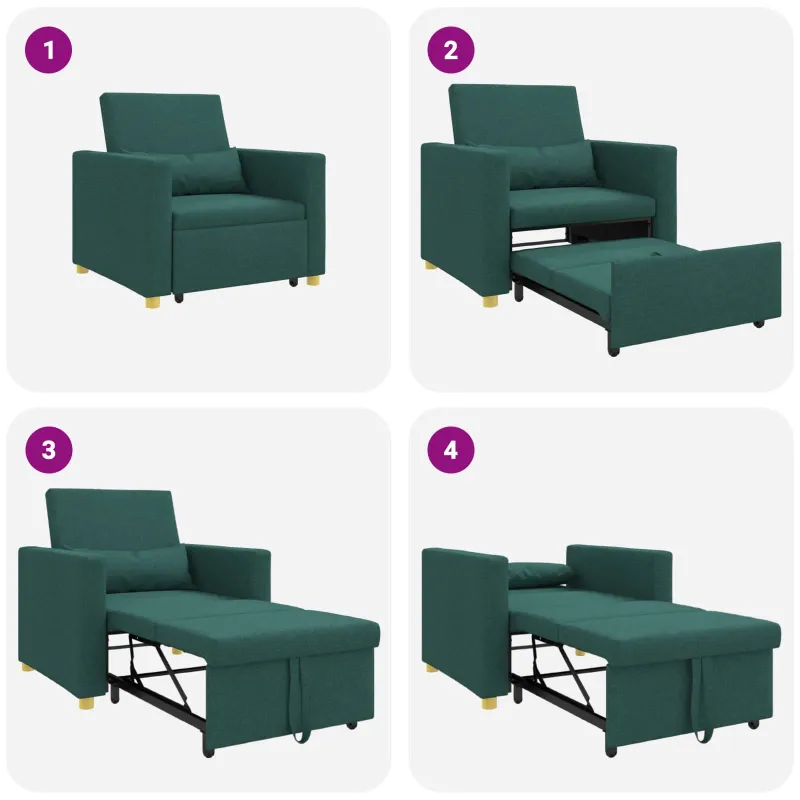 Ištraukiamas sofa-lova vienvietis su ratu Tamsiai žalia audinys
