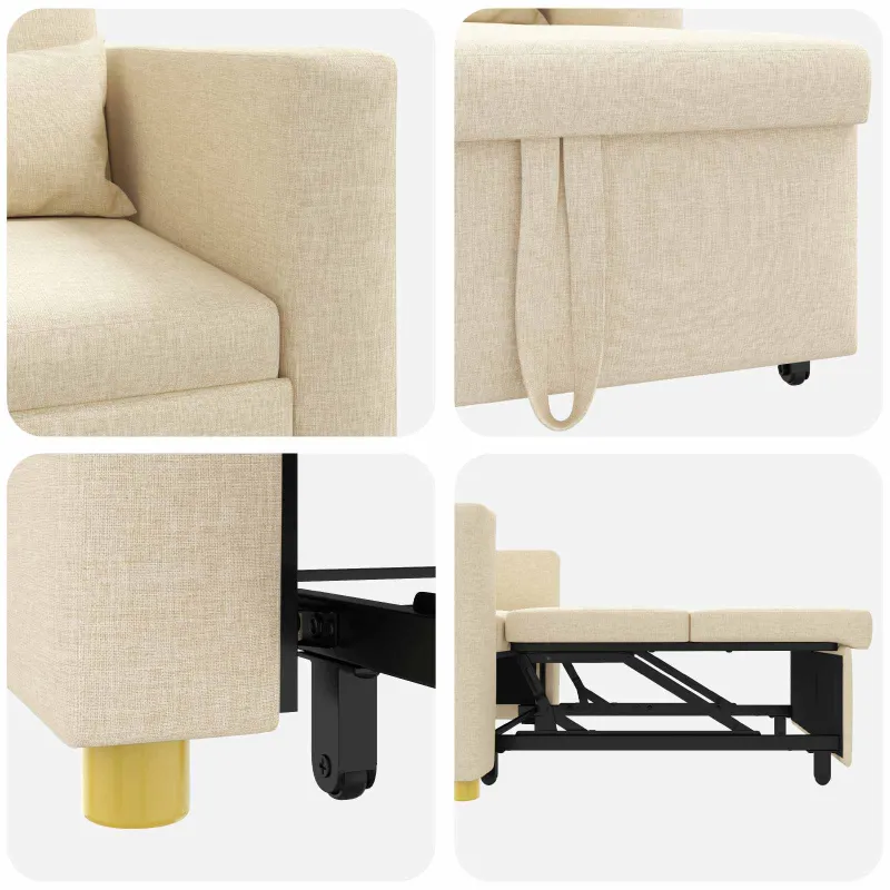 Ištraukiamas sofa-lova vienvietis Kreminė 90 x 165 x 87 cm