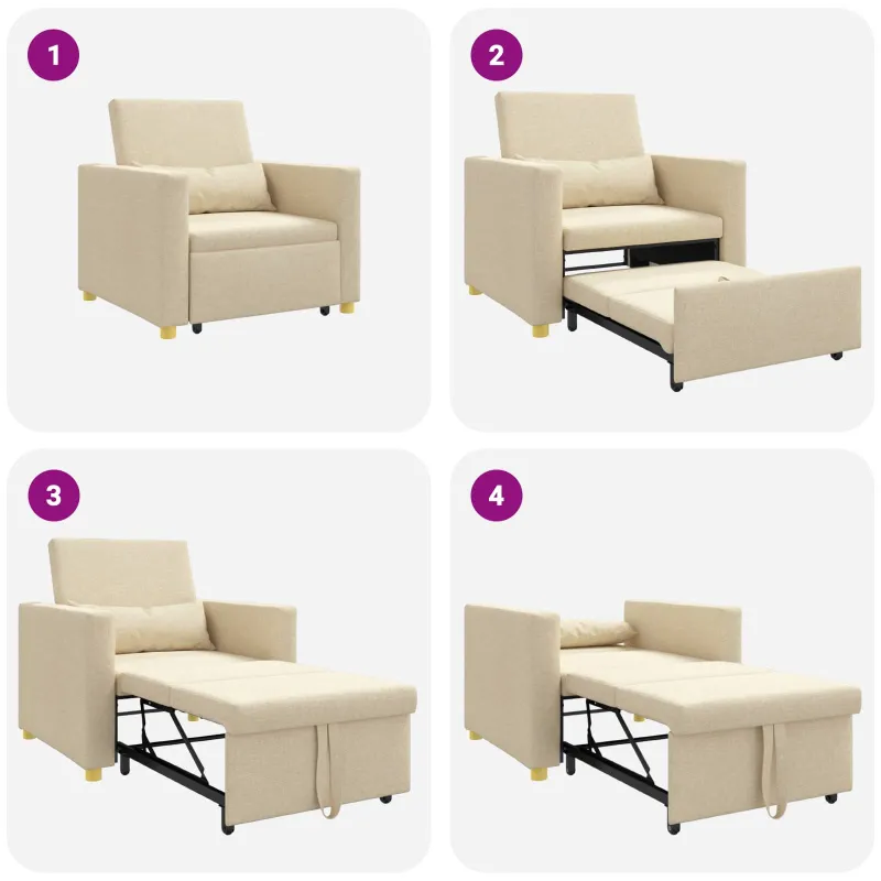 Ištraukiamas sofa-lova vienvietis Kreminė 90 x 165 x 87 cm