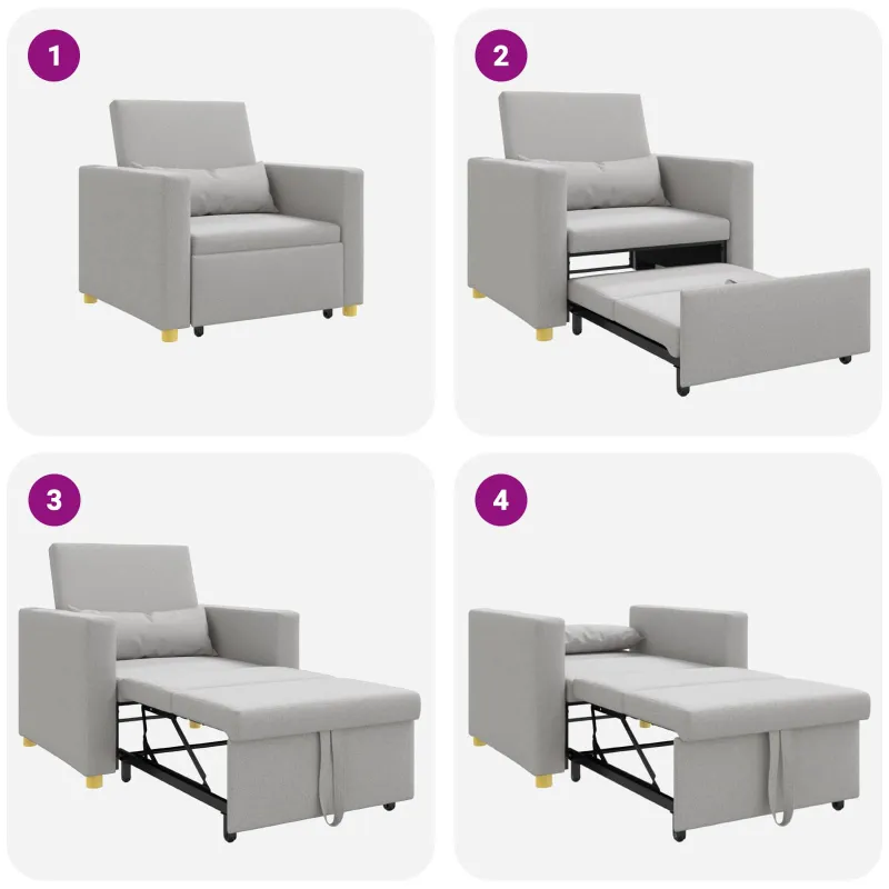 Ištraukiamas sofa-lova vienvietis su ratais Debesų pilka
