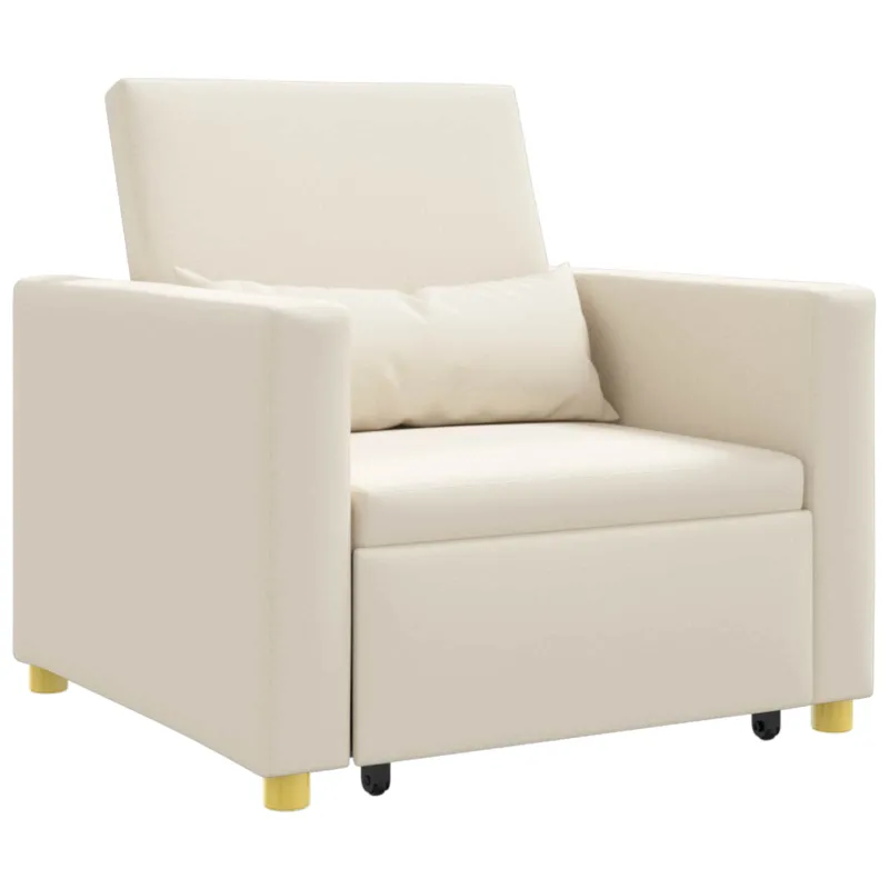 Ištraukiamas sofa-lova vienvietis su ratu Kreminė balta audinys