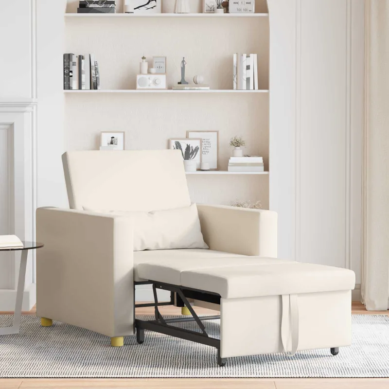 Ištraukiamas sofa-lova vienvietis su ratu Kreminė balta audinys