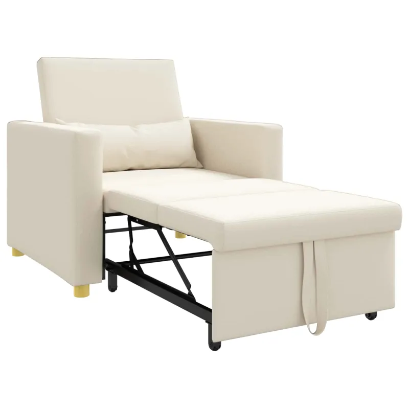 Ištraukiamas sofa-lova vienvietis su ratu Kreminė balta audinys