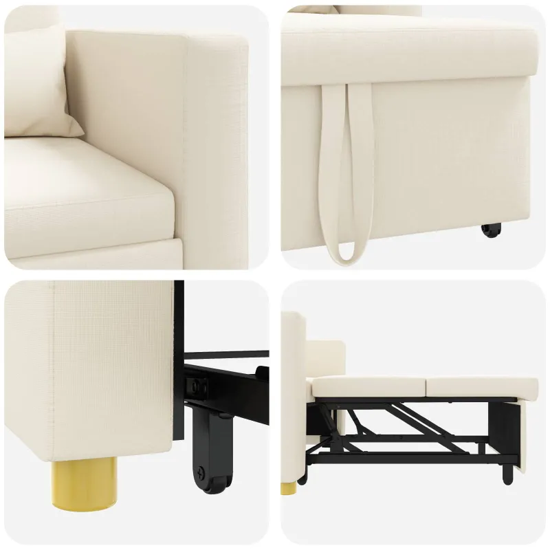 Ištraukiamas sofa-lova vienvietis su ratu Kreminė balta audinys