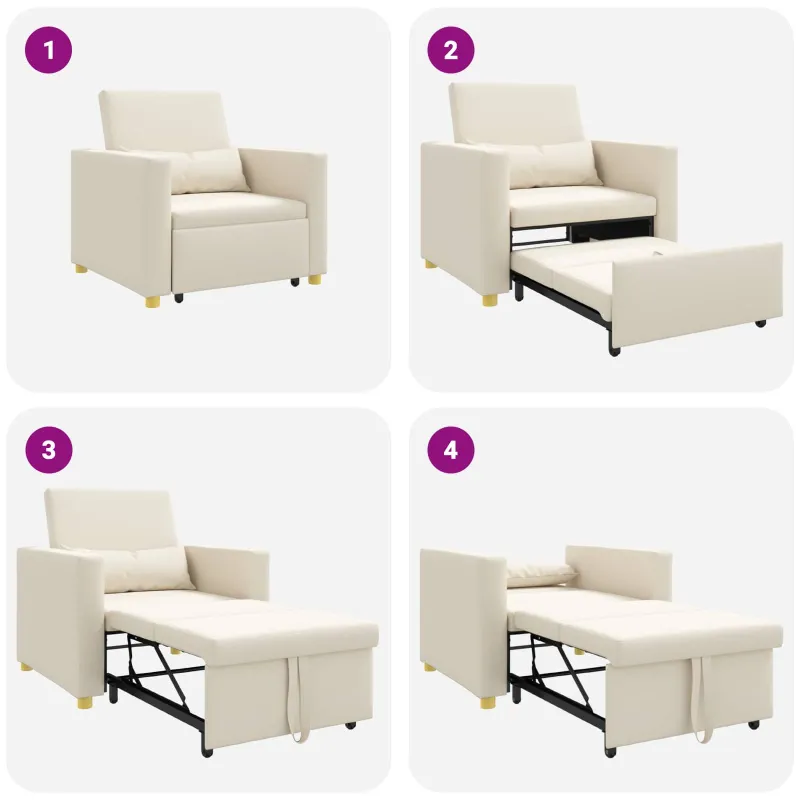 Ištraukiamas sofa-lova vienvietis su ratu Kreminė balta audinys