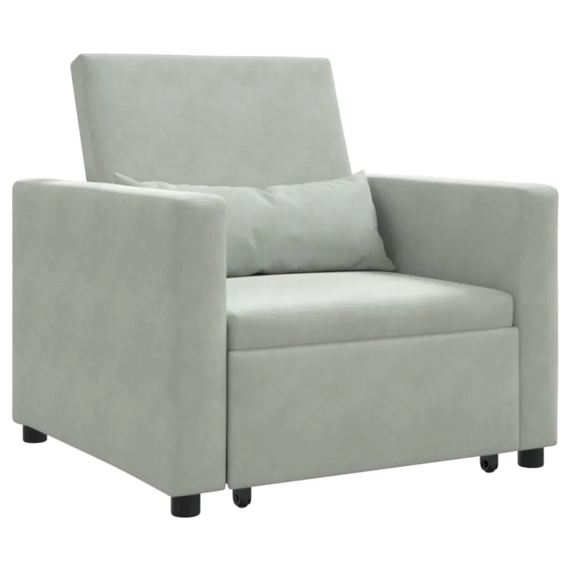 Ištraukiamas sofa-lova vienvietis Šviesiai pilka Aksomas