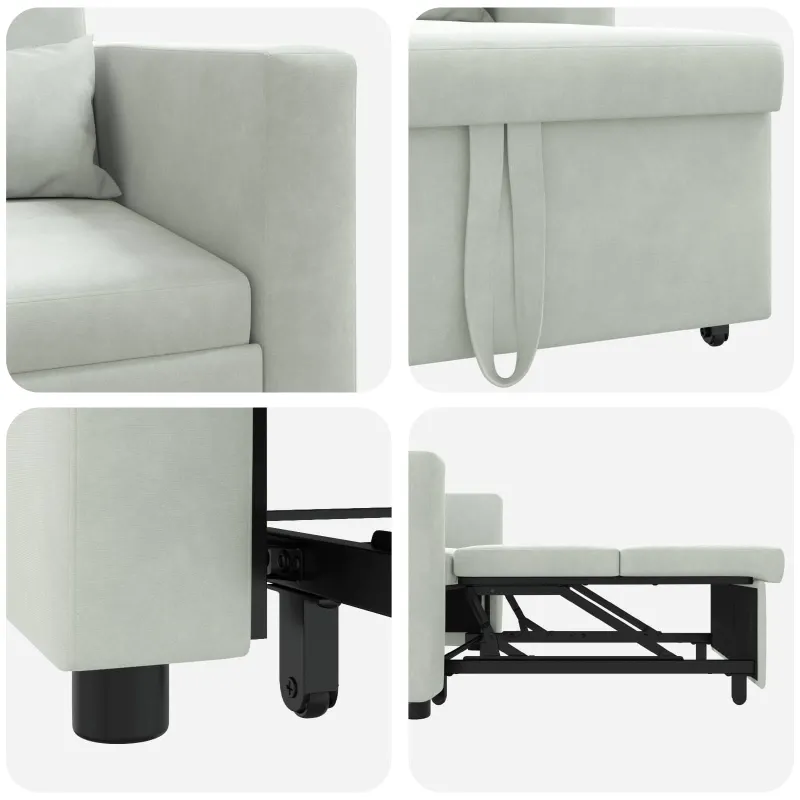 Ištraukiamas sofa-lova vienvietis Šviesiai pilka Aksomas
