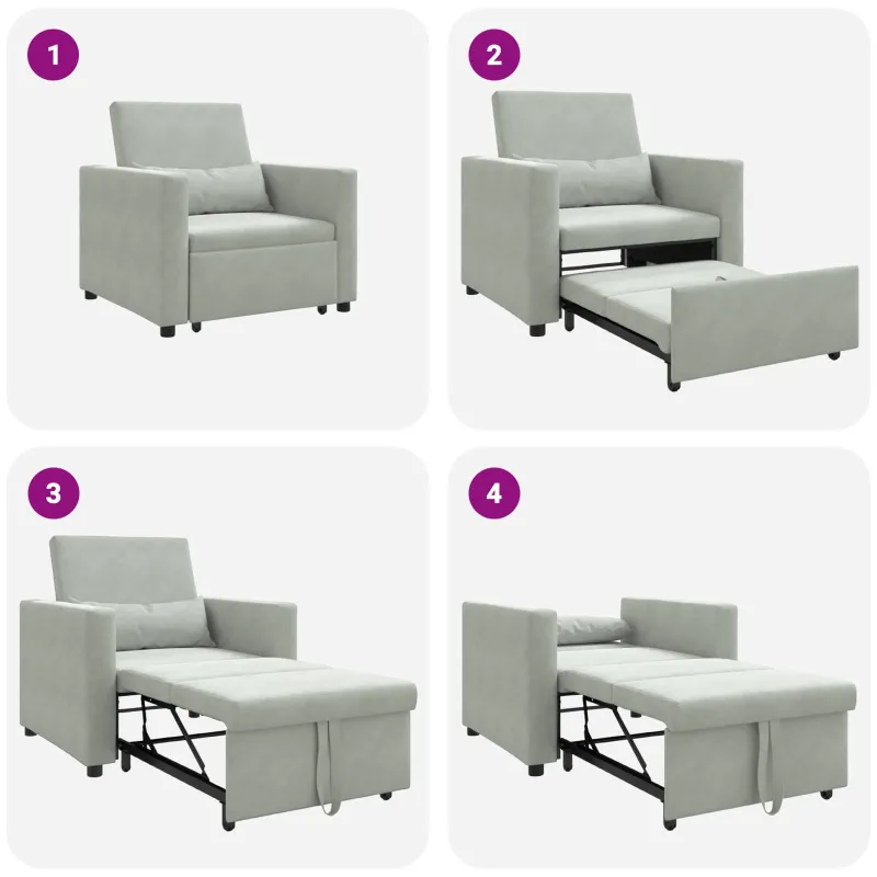 Ištraukiamas sofa-lova vienvietis Šviesiai pilka Aksomas