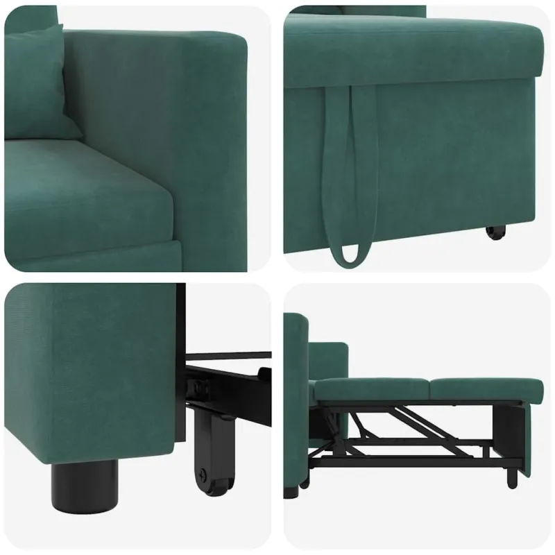 Ištraukiamas sofa-lova vienvietis Tamsiai žalia Aksomas