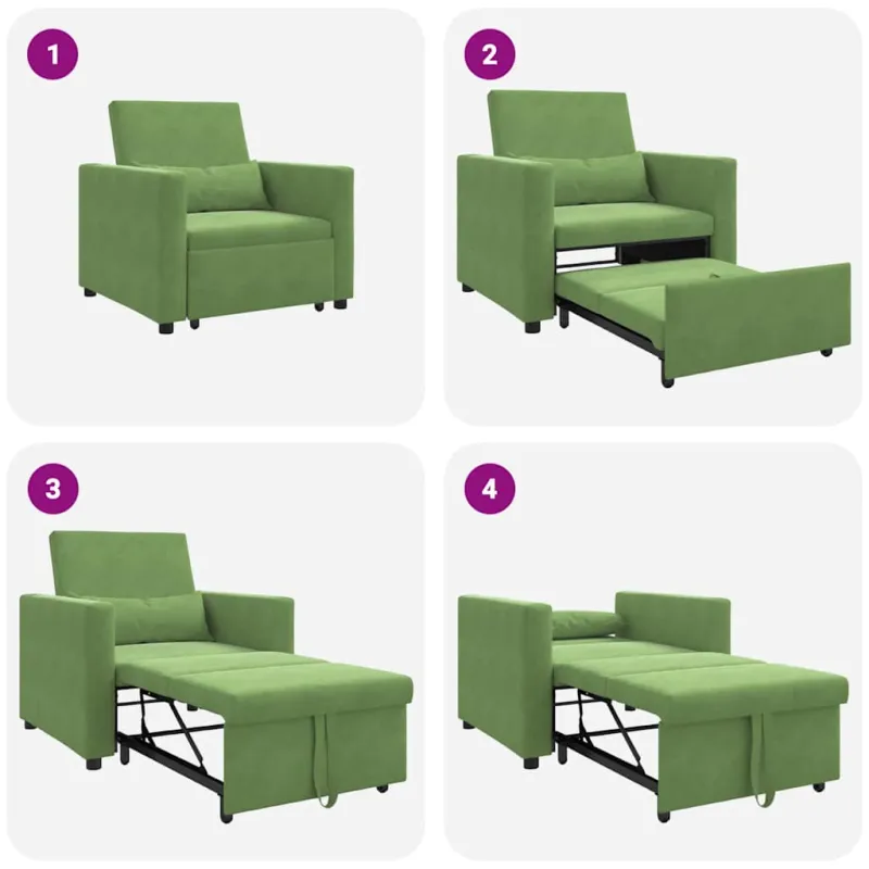 Ištraukiamas sofa-lova vienvietis Šviesiai žalia Aksomas