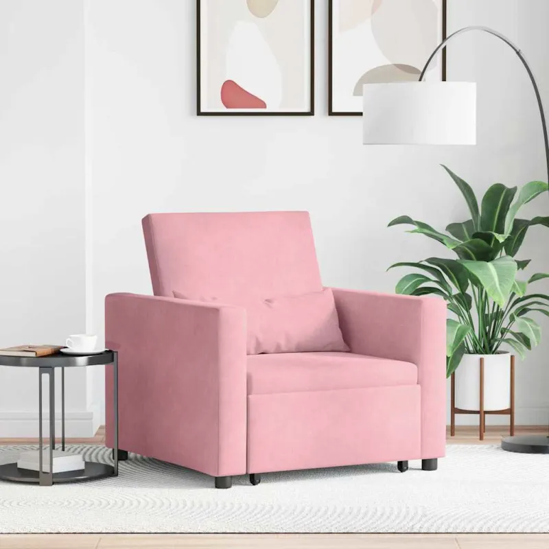 Ištraukiamas sofa-lova vienvietis Šviesiai rožinė Aksomas