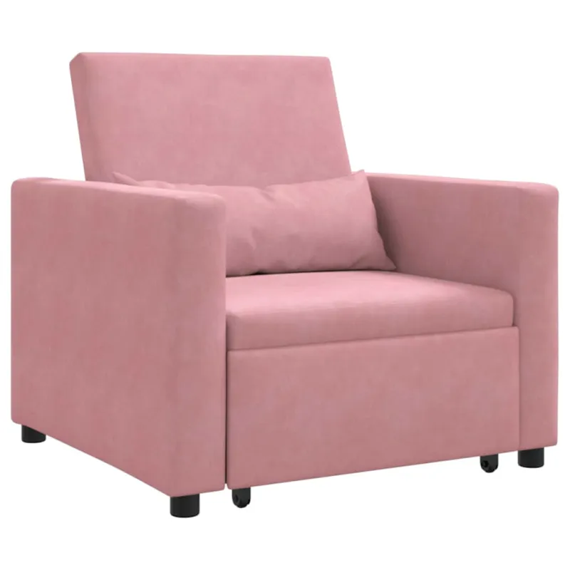 Ištraukiamas sofa-lova vienvietis Šviesiai rožinė Aksomas