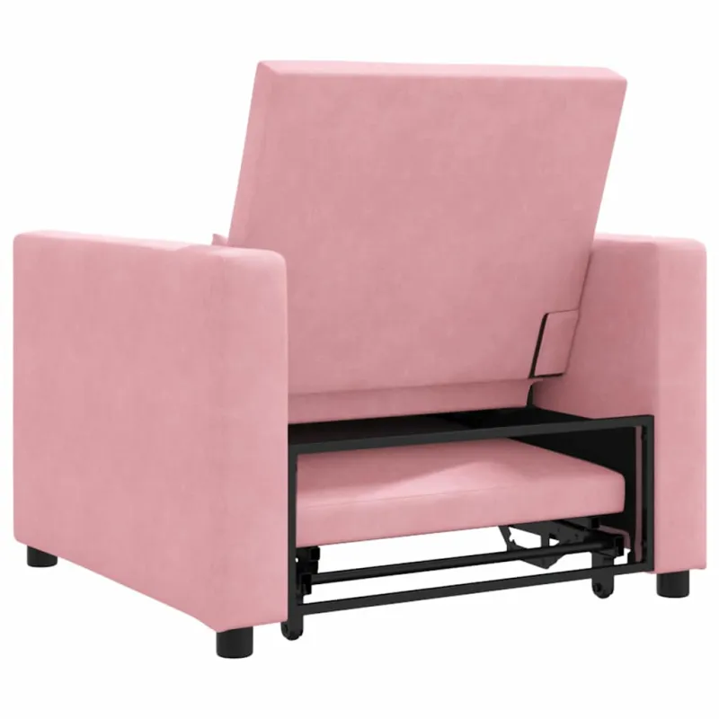 Ištraukiamas sofa-lova vienvietis Šviesiai rožinė Aksomas