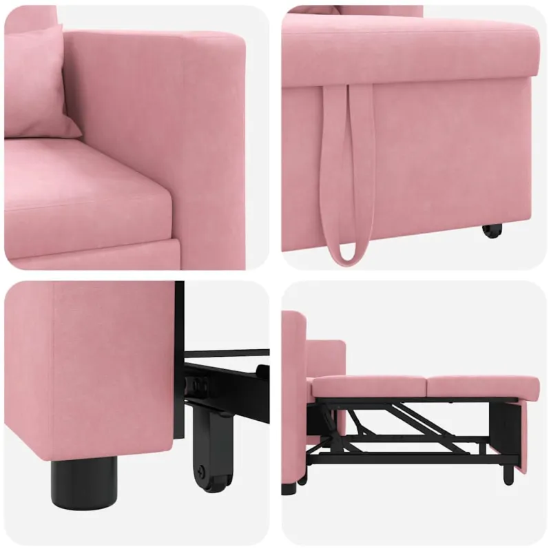 Ištraukiamas sofa-lova vienvietis Šviesiai rožinė Aksomas