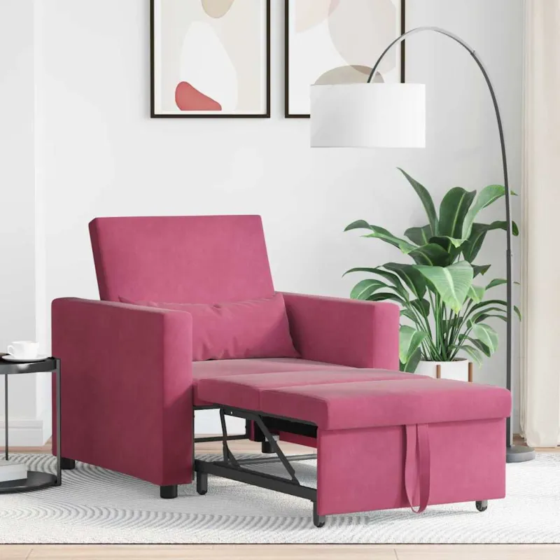 Ištraukiamas sofa-lova vienvietis Vyno raudonumo Aksomas