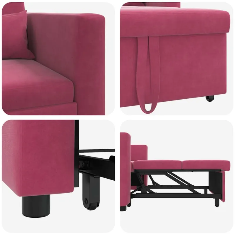 Ištraukiamas sofa-lova vienvietis Vyno raudonumo Aksomas
