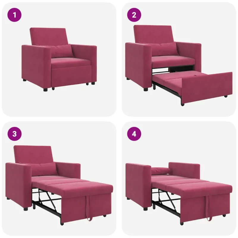 Ištraukiamas sofa-lova vienvietis Vyno raudonumo Aksomas