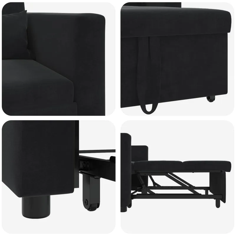 Ištraukiamas sofa-lova vienvietis su ratais Juoda Aksomas