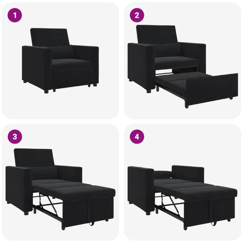 Ištraukiamas sofa-lova vienvietis su ratais Juoda Aksomas