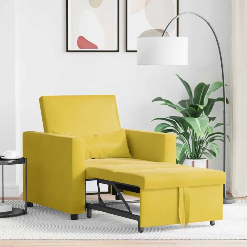 Ištraukiamas sofa-lova vienvietis su ratais Geltona Aksomas
