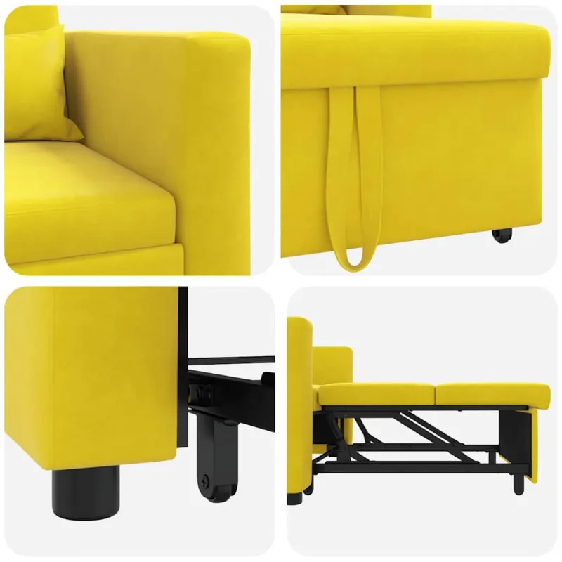 Ištraukiamas sofa-lova vienvietis su ratais Geltona Aksomas