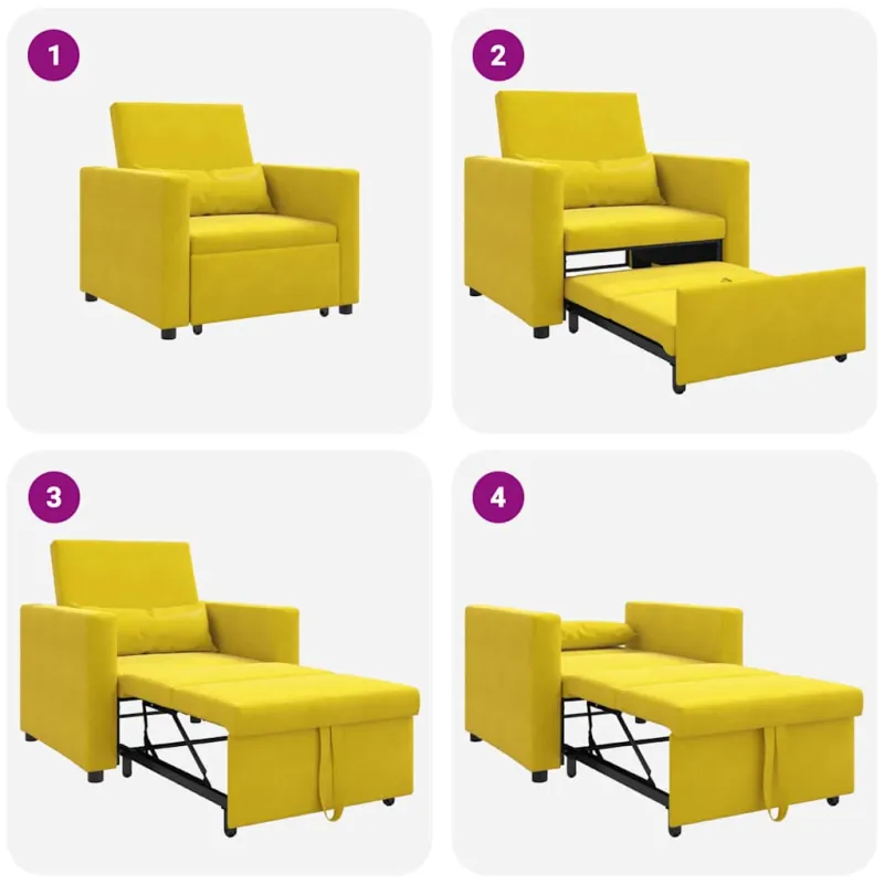 Ištraukiamas sofa-lova vienvietis su ratais Geltona Aksomas